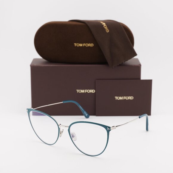 Tom Ford FT5840-B 087 Cat Eye Eyeglasses 56mm - Turquoise/Blue Light Block - Picture 1 of 10